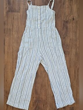 Striped Blue & White Women's Linen Jumpsuit
